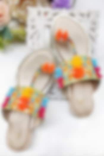 Multi-Colored Beads & Sequins Embellished Kolhapuri Flats by House of Vian