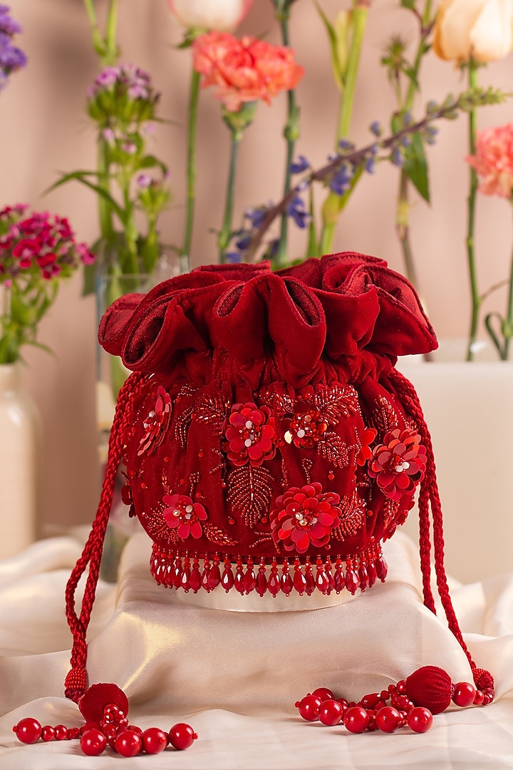 Premium Red Embellished Potli by House of Vian