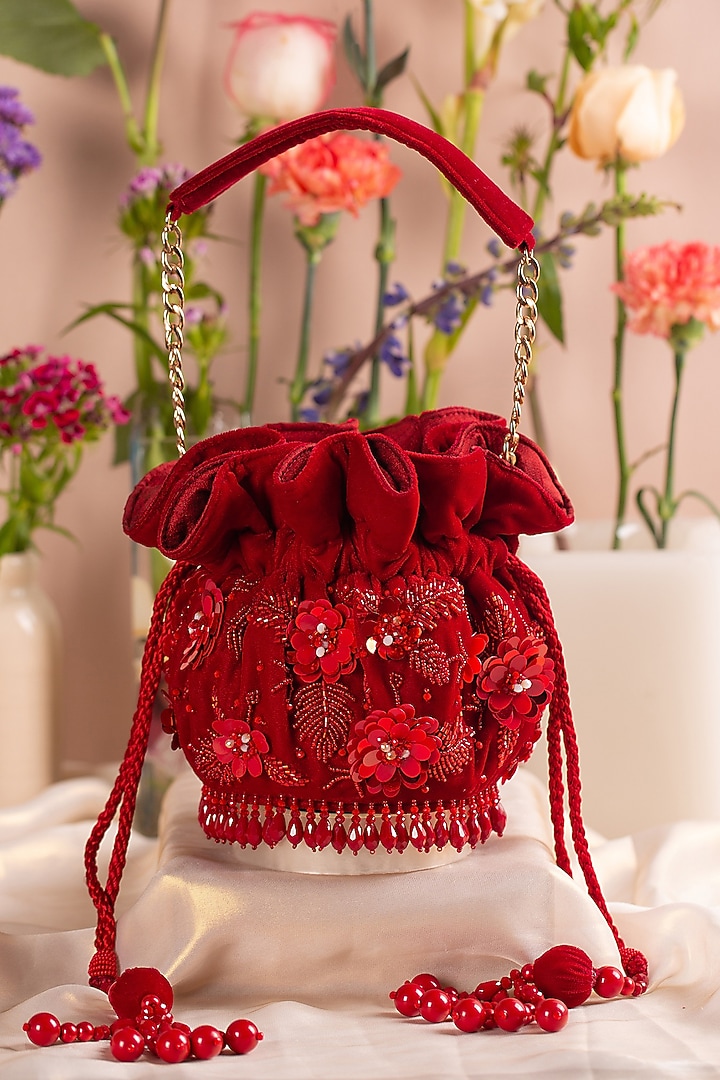 Premium Red Embellished Potli by House of Vian at Pernia's Pop Up Shop