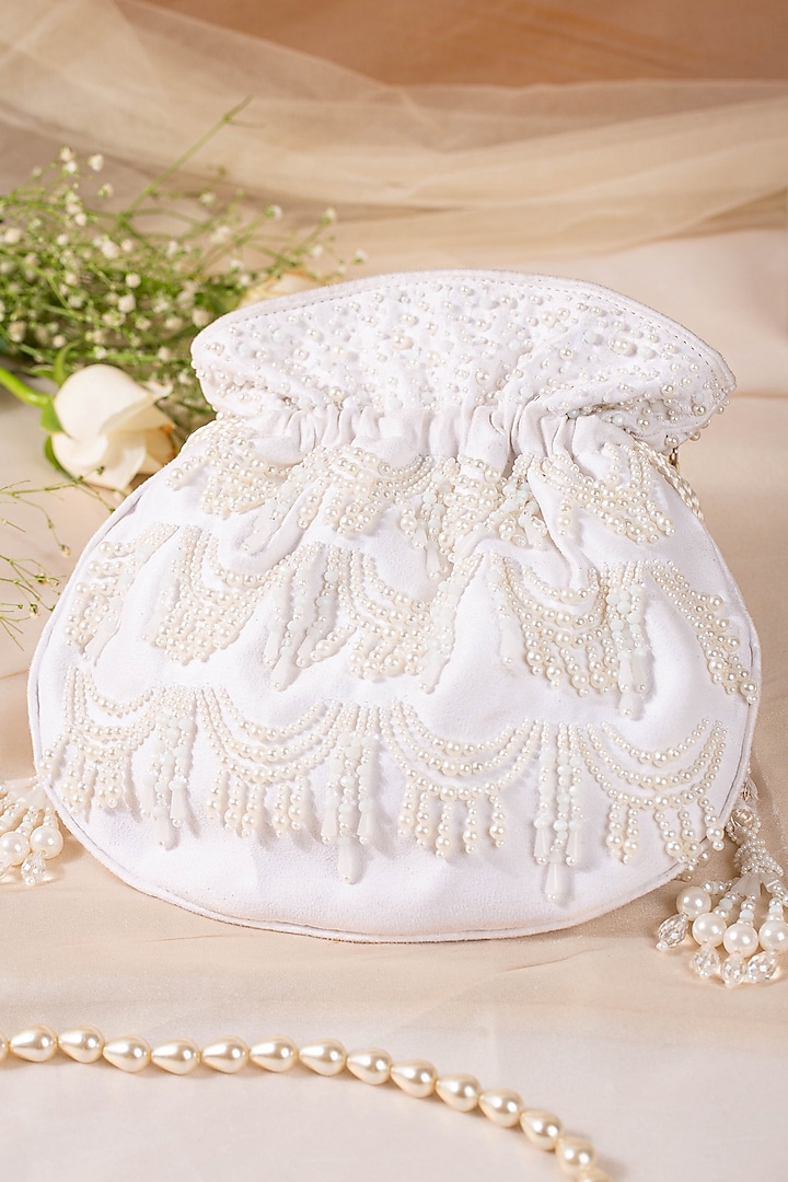 Premium White Embellished Potli by House of Vian