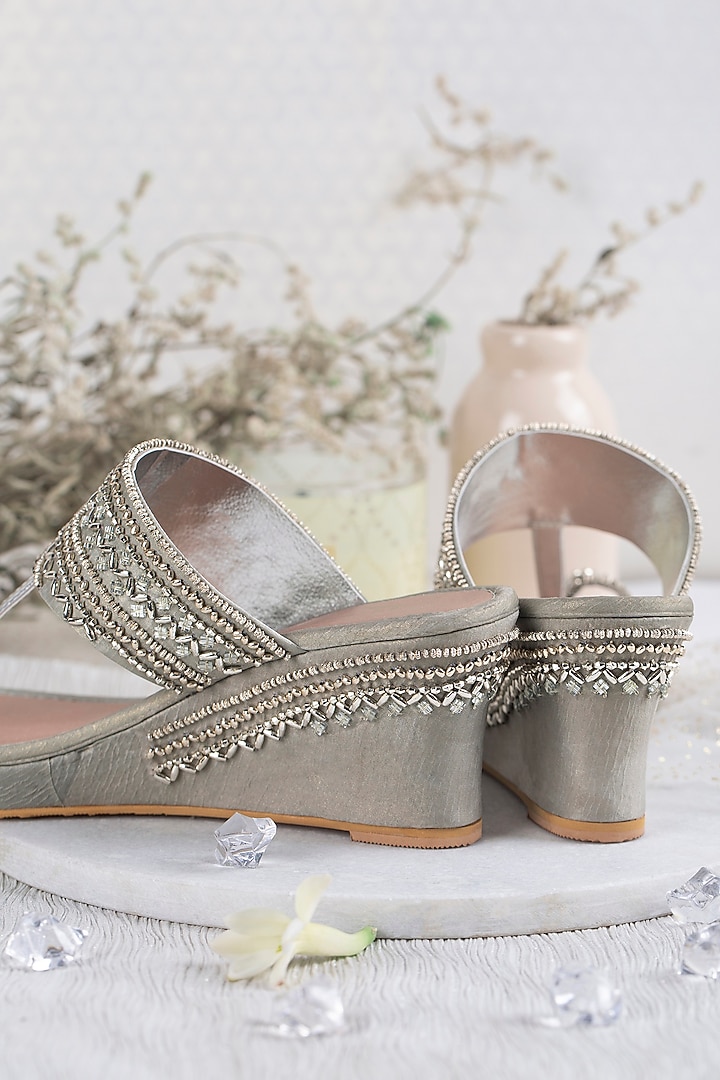 Grey Crepe Wedges by House of Vian at Pernia's Pop Up Shop