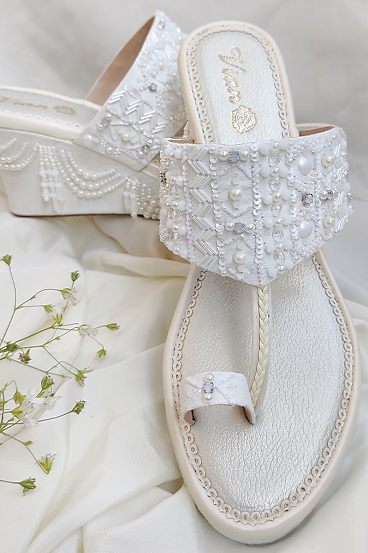 White Dupion Wedges by House of Vian