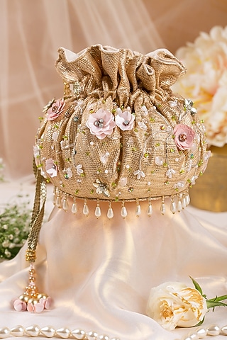 Gold Hand Embroidered Potli by House of Vian