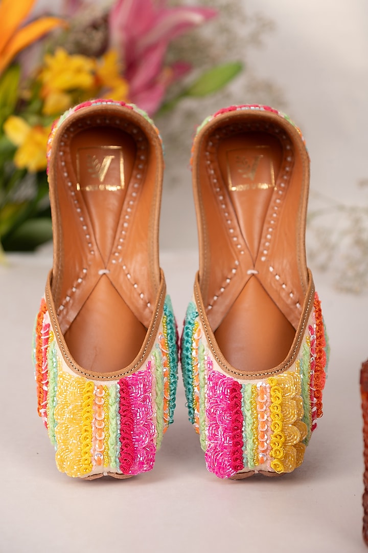 Multi-Colored Crepe Embroidered Juttis by House of Vian at Pernia's Pop Up Shop