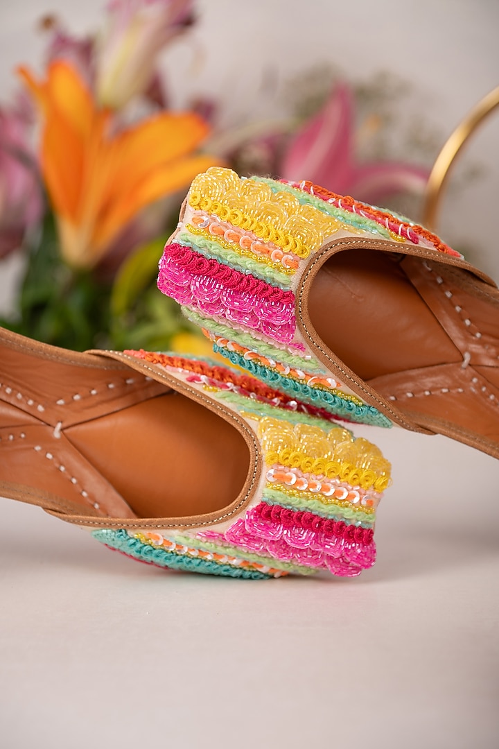 Multi-Colored Crepe Embroidered Juttis by House of Vian at Pernia's Pop Up Shop