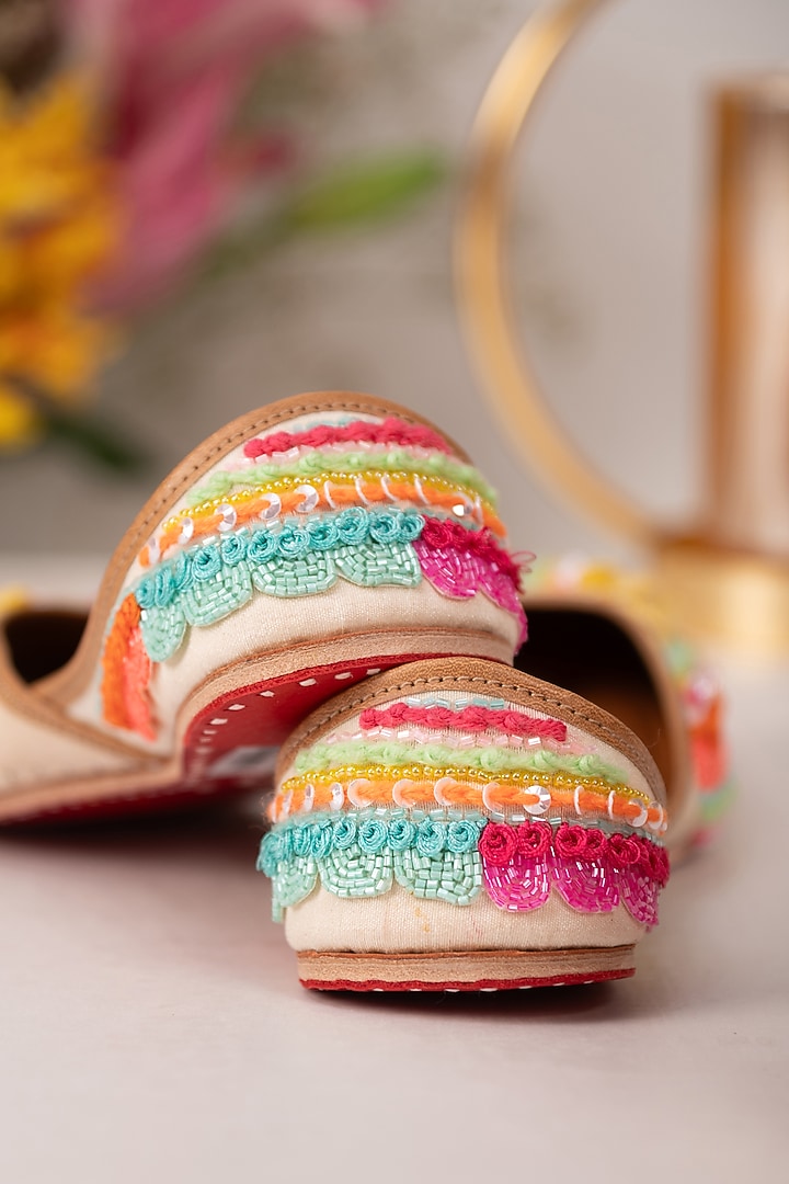 Multi-Colored Crepe Embroidered Juttis by House of Vian at Pernia's Pop Up Shop