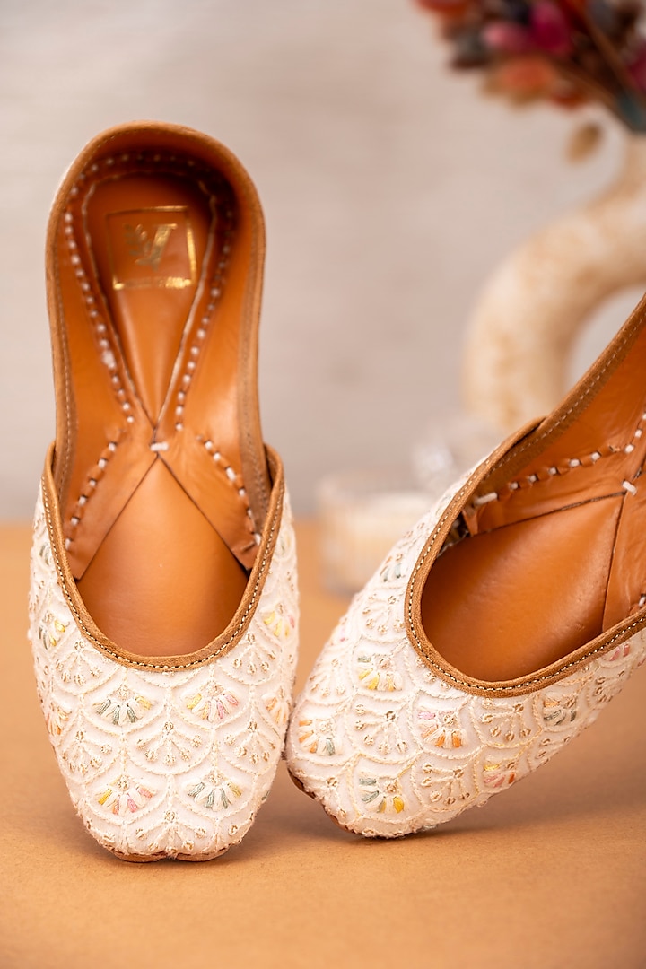 Gold Silk Embroidered Juttis by House of Vian
