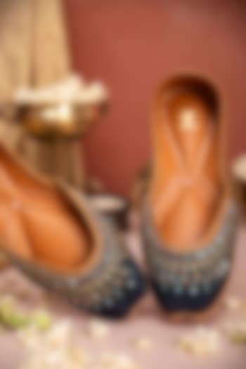 Blue Crepe Embroidered Juttis by House of Vian at Pernia's Pop Up Shop