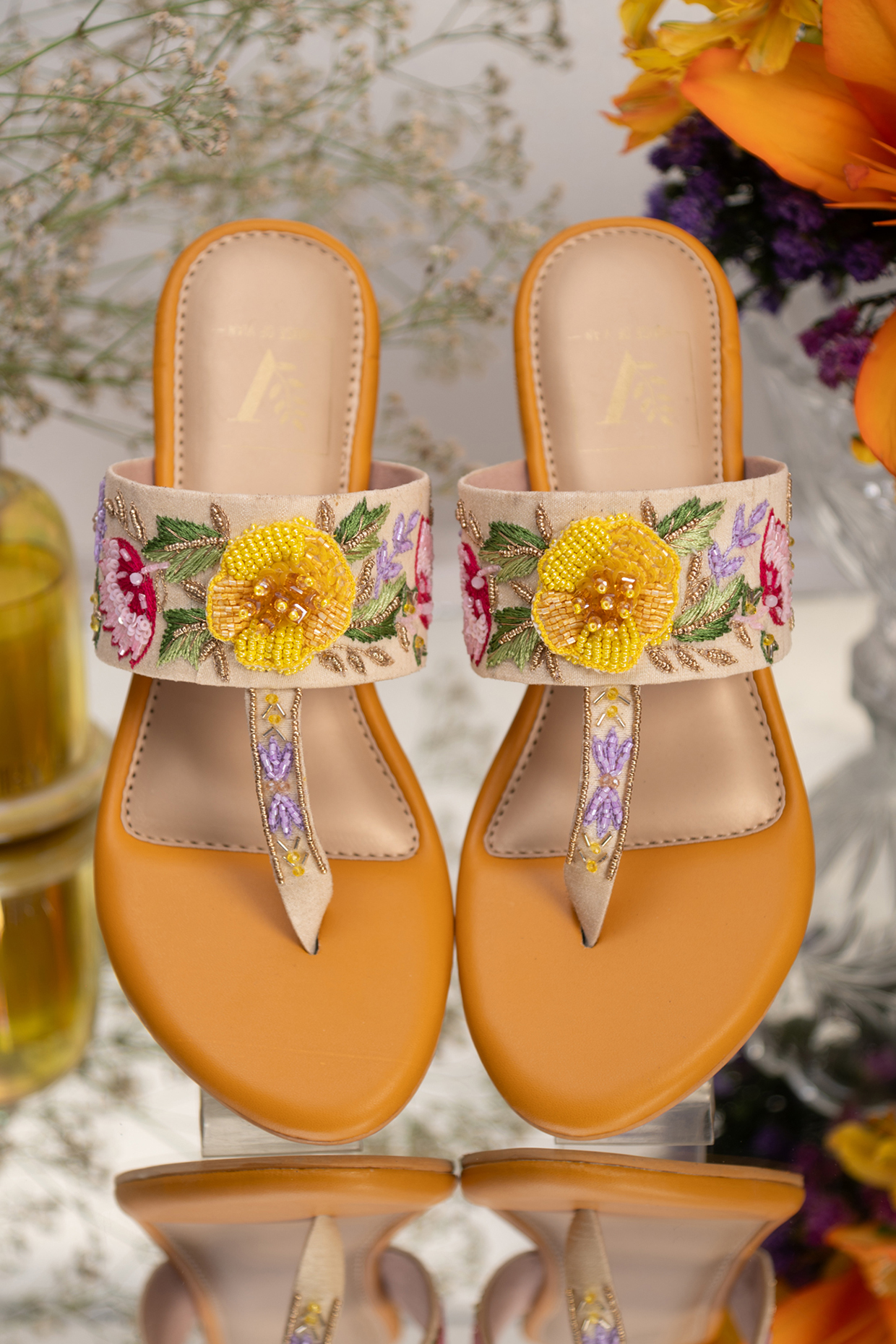 Multi-Colored Dupion Silk Embroidered Kolhapuris by House of Vian at Pernia's Pop Up Shop