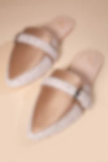 White Premium Tweed Handcrafted Mule Flats by House of Vian at Pernia's Pop Up Shop