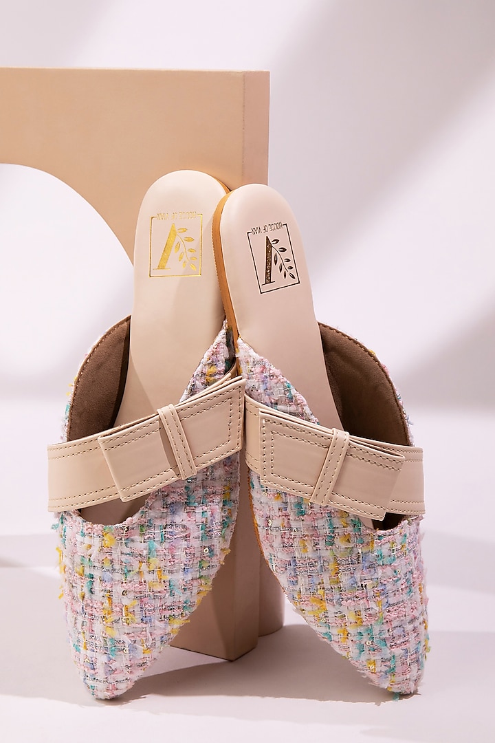 Multi-Colored Premium Tweed Bow Mule Flats by House of Vian at Pernia's Pop Up Shop