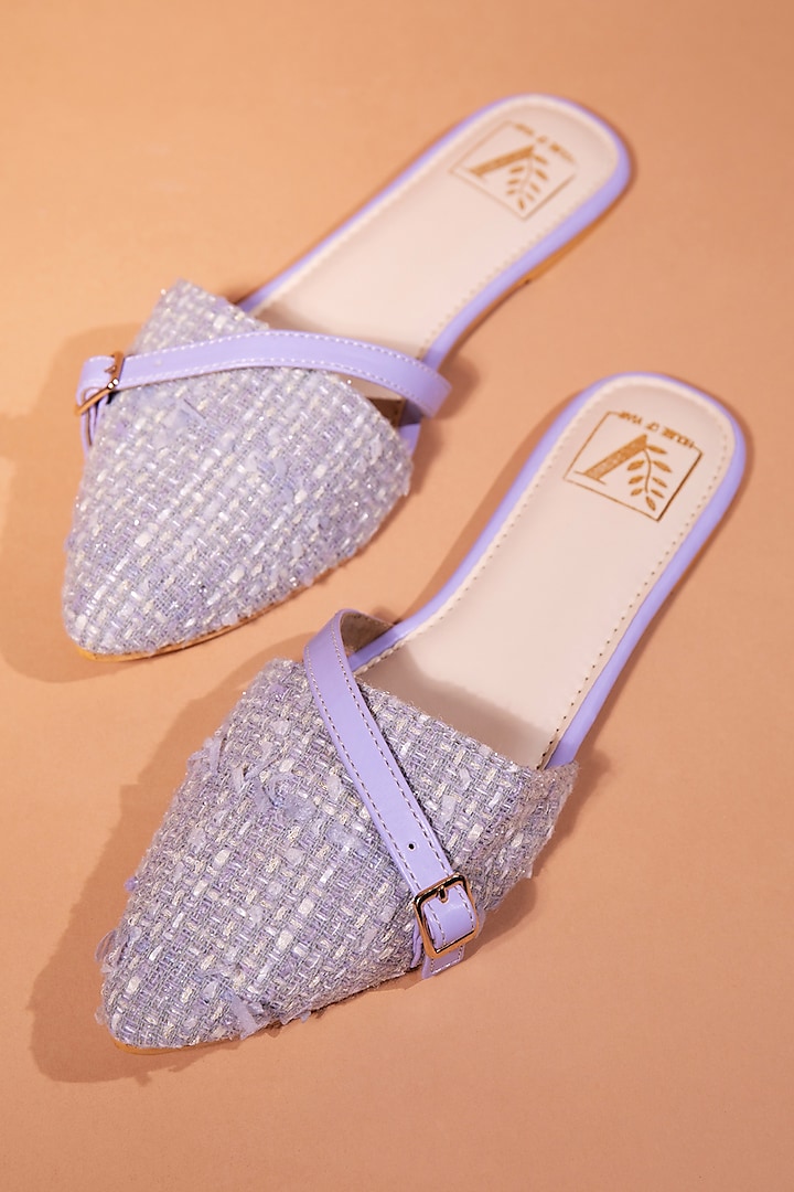 Lilac Premium Tweed Strappy Mule Flats by House of Vian at Pernia's Pop Up Shop