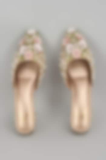 Golden Dupion Silk Floral Work Mule Heels by House of Vian at Pernia's Pop Up Shop