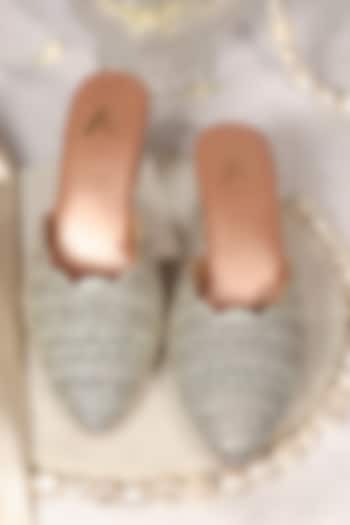Silver Banana Crepe Embroidered Mule Heels by House of Vian at Pernia's Pop Up Shop