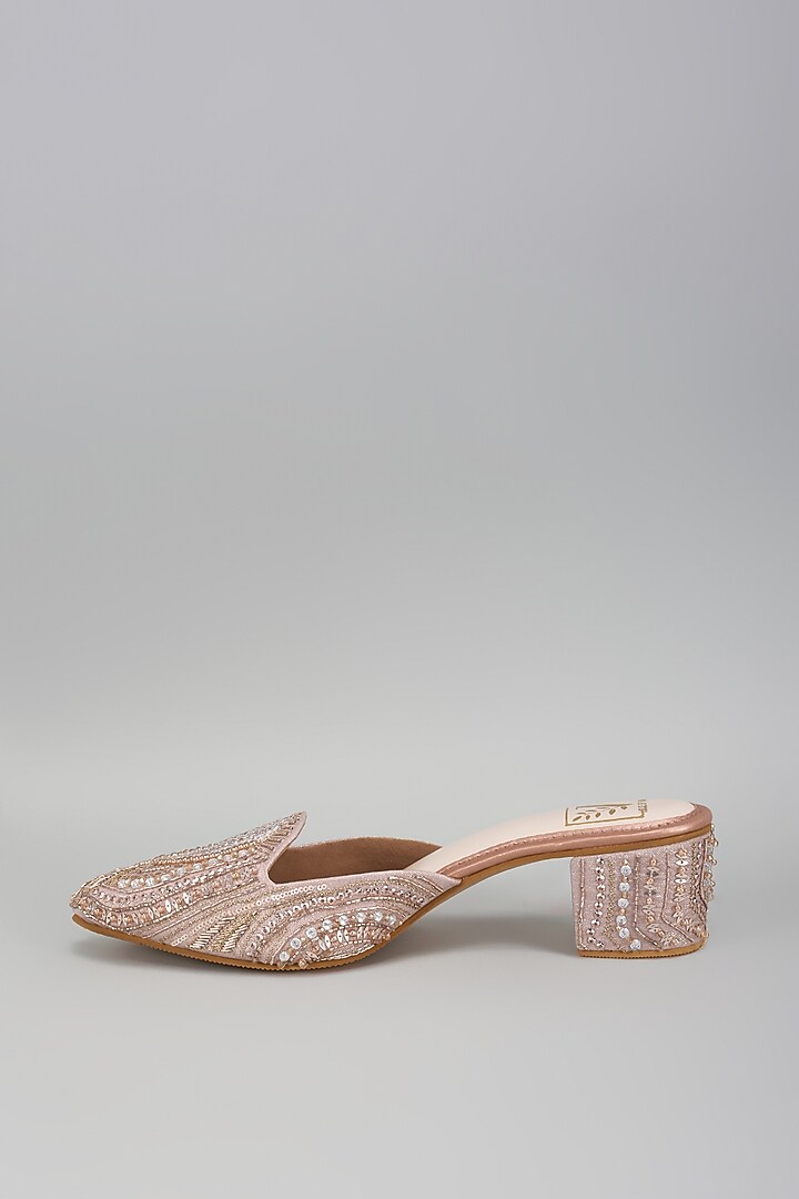 Rose Gold Shimmer Banana Crepe Cutdana Work Mule Heels by House of Vian at Pernia's Pop Up Shop