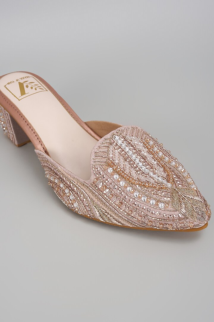Rose Gold Shimmer Banana Crepe Cutdana Work Mule Heels by House of Vian at Pernia's Pop Up Shop