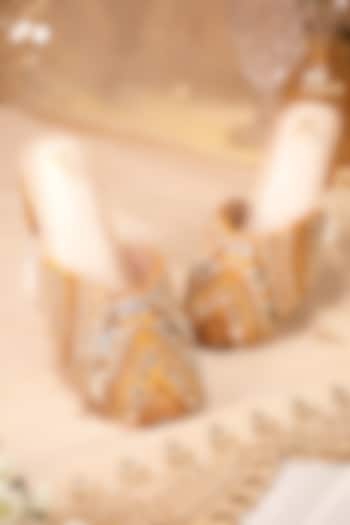 Mustard Dupion Silk Mirror Work Mule Heels by House of Vian at Pernia's Pop Up Shop