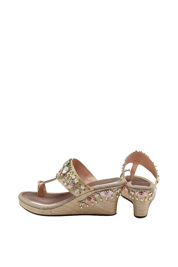 Gold Textured Sequins Embellished Wedges by House of Vian at Pernia's Pop Up Shop