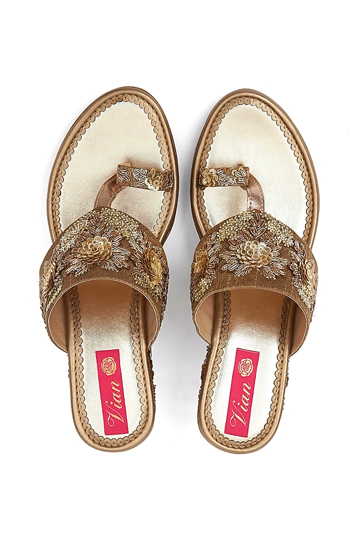 Golden Dupion Silk Embellished Wedges by House of Vian at Pernia's Pop Up Shop