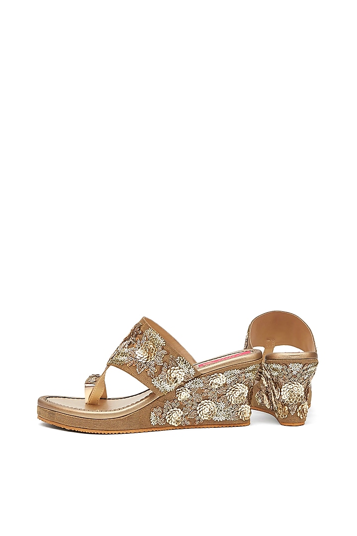 Golden Dupion Silk Embellished Wedges by House of Vian at Pernia's Pop Up Shop