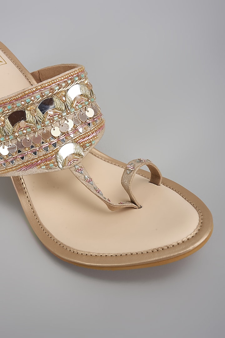 Gold Shimmer Banana Crepe Mirror Work Block Heels by House of Vian at Pernia's Pop Up Shop