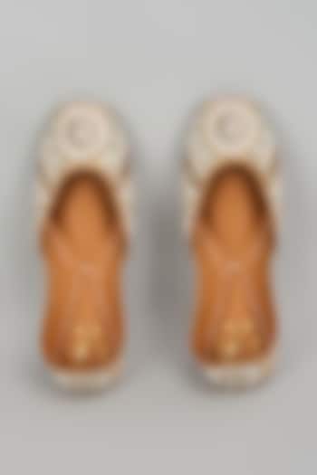 Light Gold Crepe Dabka & Mirror Work Juttis by House of Vian at Pernia's Pop Up Shop