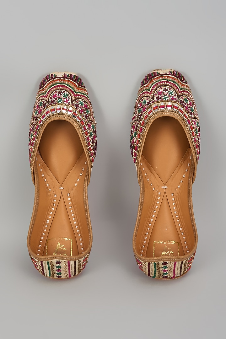 Gold Dupion Silk Sequins & Thread Embroidered Juttis by House of Vian at Pernia's Pop Up Shop