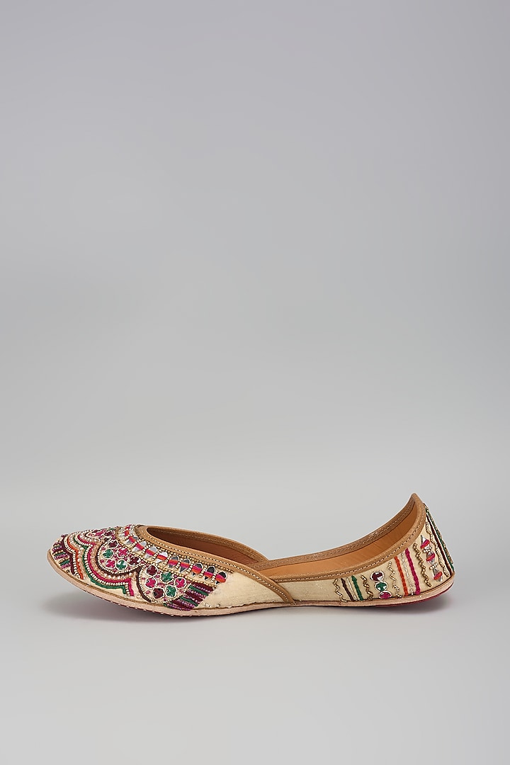 Gold Dupion Silk Sequins & Thread Embroidered Juttis by House of Vian at Pernia's Pop Up Shop