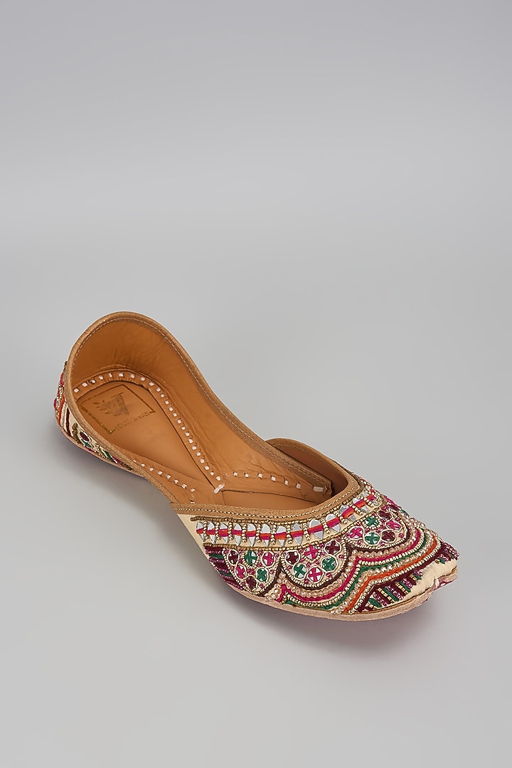 Gold Dupion Silk Sequins & Thread Embroidered Juttis by House of Vian at Pernia's Pop Up Shop
