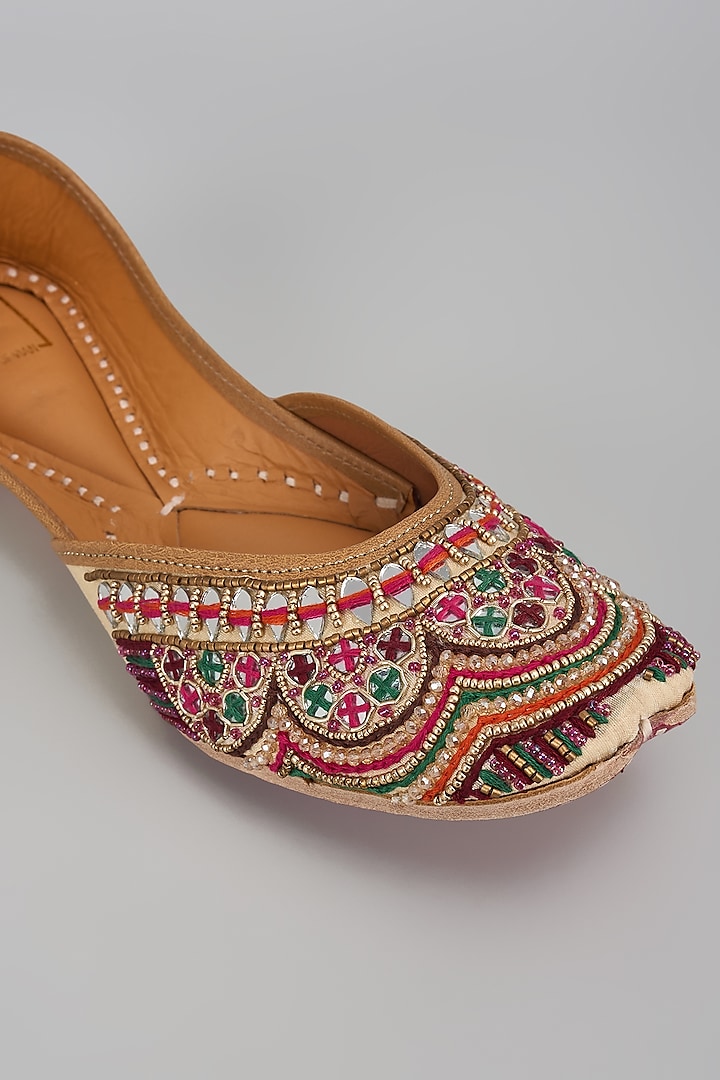 Gold Dupion Silk Sequins & Thread Embroidered Juttis by House of Vian at Pernia's Pop Up Shop