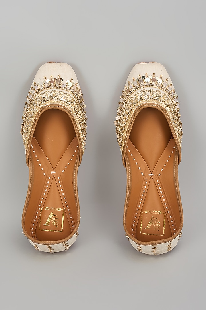 Cream Silk Zari & Cutdana Work Juttis by House of Vian at Pernia's Pop Up Shop