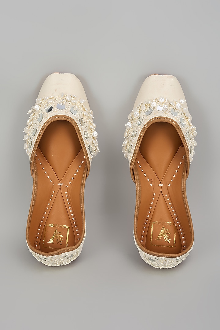 Cream Silk Thread & Mirror Work Juttis by House of Vian at Pernia's Pop Up Shop
