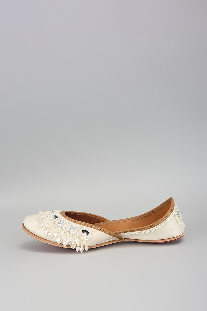 Cream Silk Thread & Mirror Work Juttis by House of Vian at Pernia's Pop Up Shop