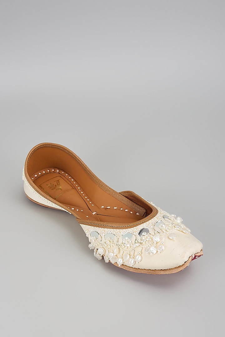 Cream Silk Thread & Mirror Work Juttis by House of Vian at Pernia's Pop Up Shop