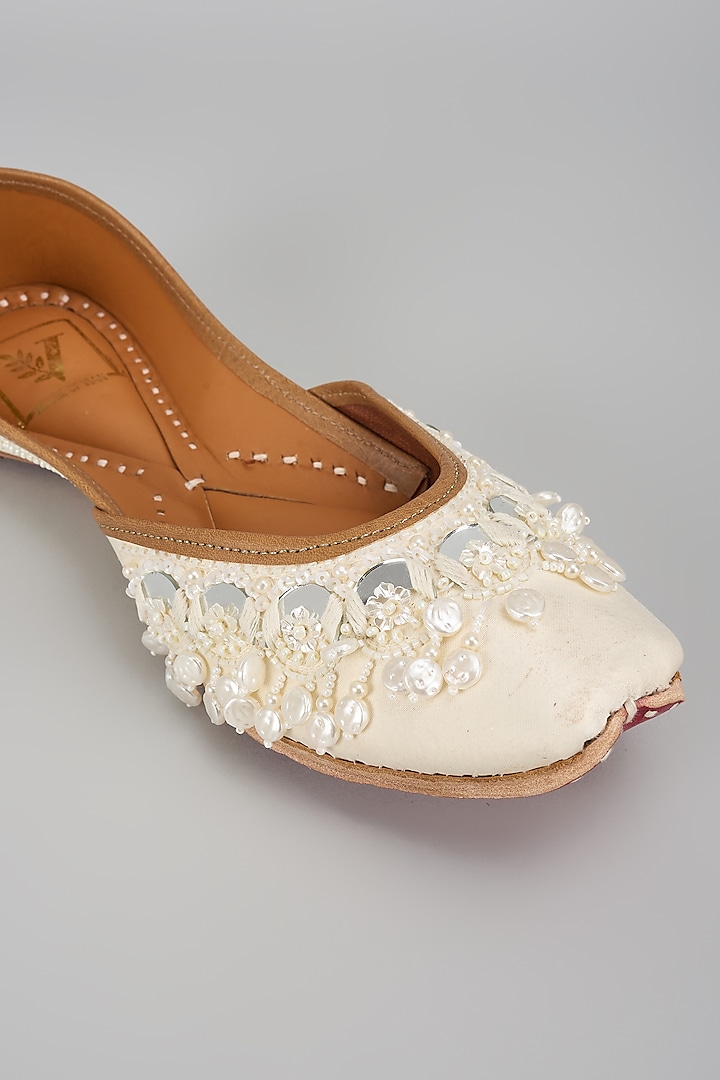 Cream Silk Thread & Mirror Work Juttis by House of Vian at Pernia's Pop Up Shop