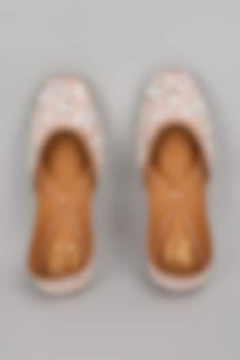 Soft Peach Suede Mirror & Sequins Work Juttis by House of Vian at Pernia's Pop Up Shop