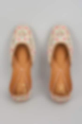 Beige Dupion Silk Cutdana & Sequins Work Juttis by House of Vian at Pernia's Pop Up Shop
