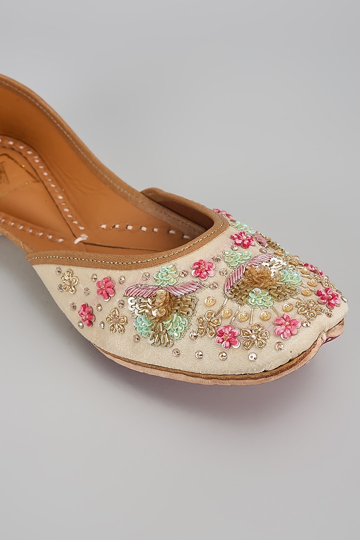 Beige Dupion Silk Cutdana & Sequins Work Juttis by House of Vian at Pernia's Pop Up Shop