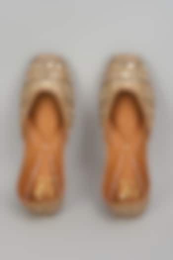 Gold Textured Silk Cutdana & Sequins Work Juttis by House of Vian at Pernia's Pop Up Shop