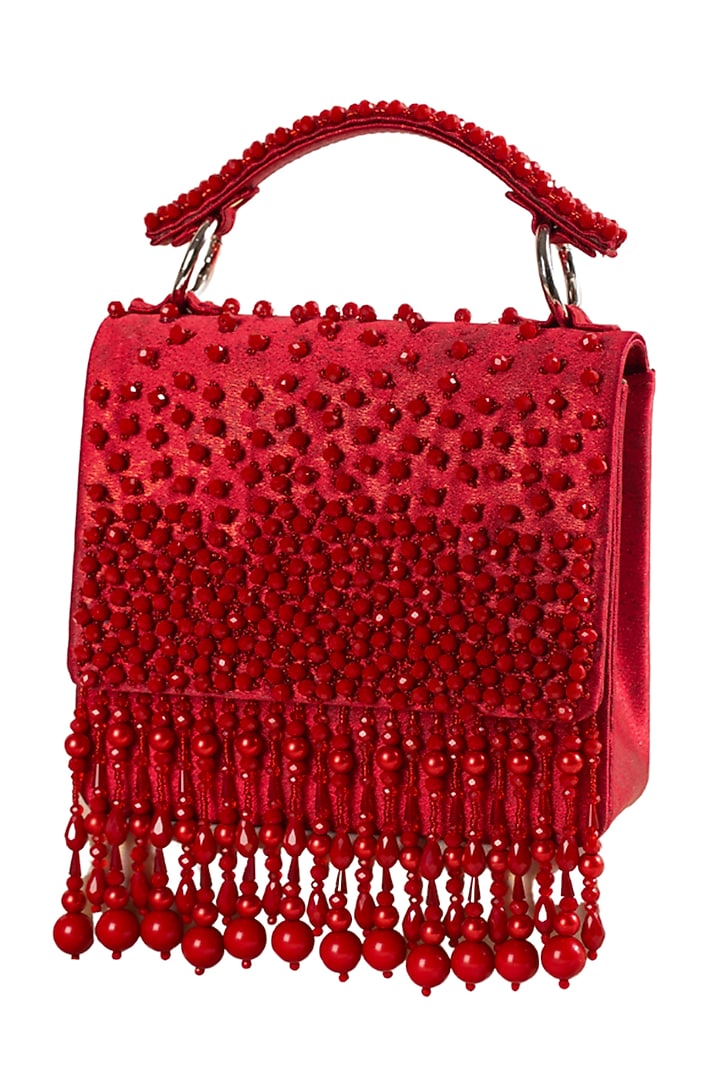 Red Hand Embroidered Clutch by House of Vian at Pernia's Pop Up Shop