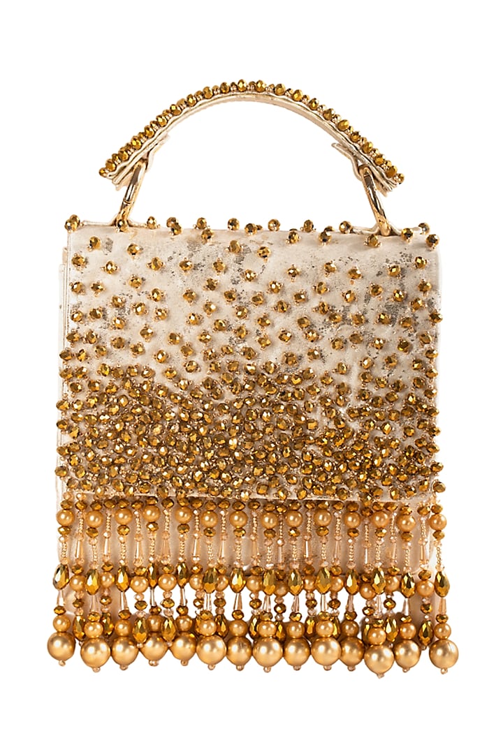 Gold Hand Embroidered Clutch by House of Vian at Pernia's Pop Up Shop
