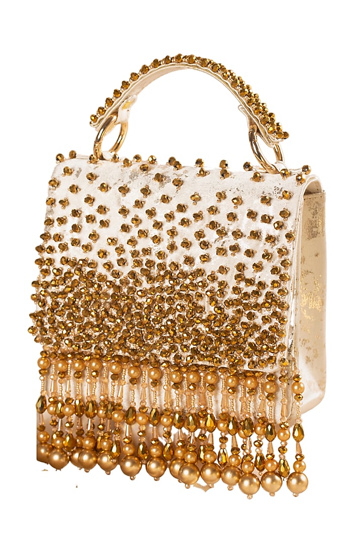 Gold Hand Embroidered Clutch by House of Vian at Pernia's Pop Up Shop