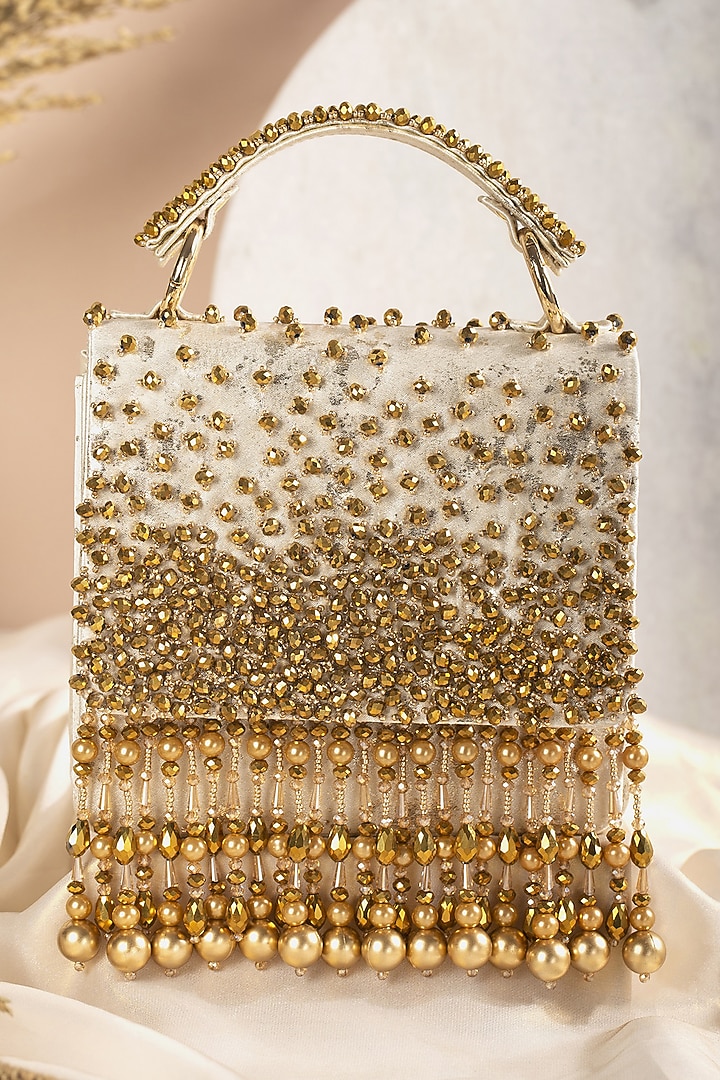 Gold Hand Embroidered Clutch by House of Vian at Pernia's Pop Up Shop