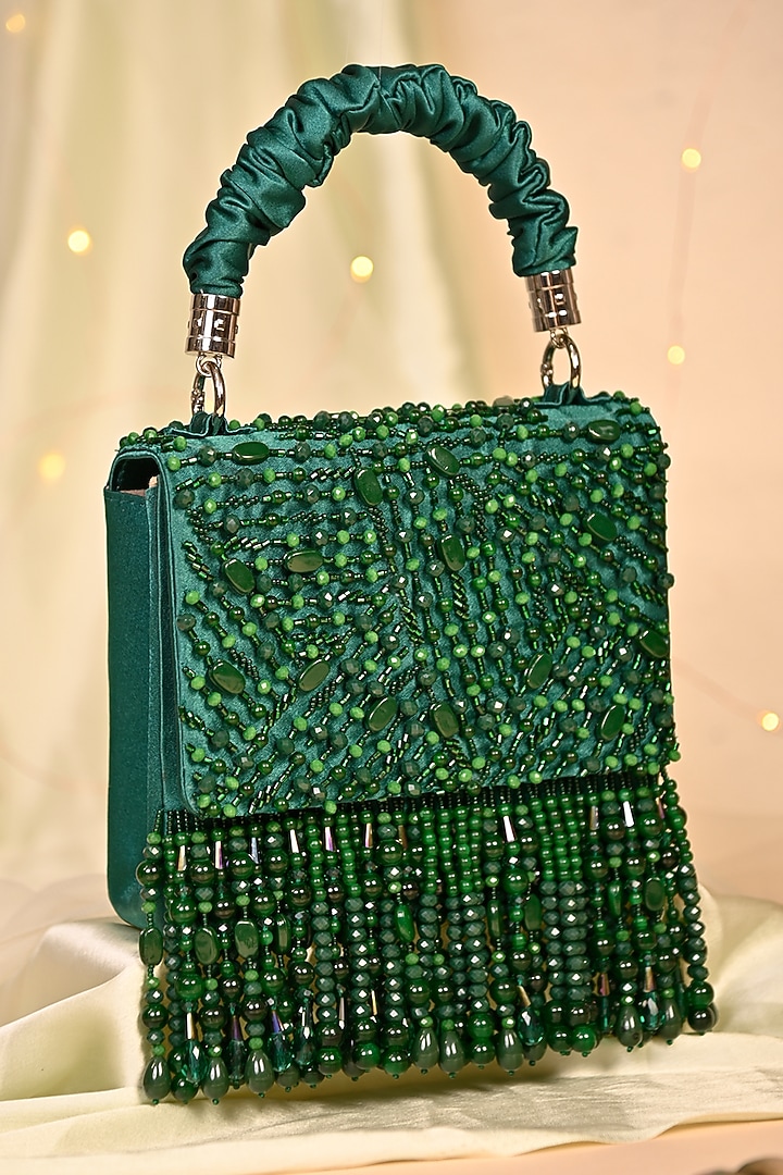 Green Embellished Clutch by House of Vian at Pernia's Pop Up Shop