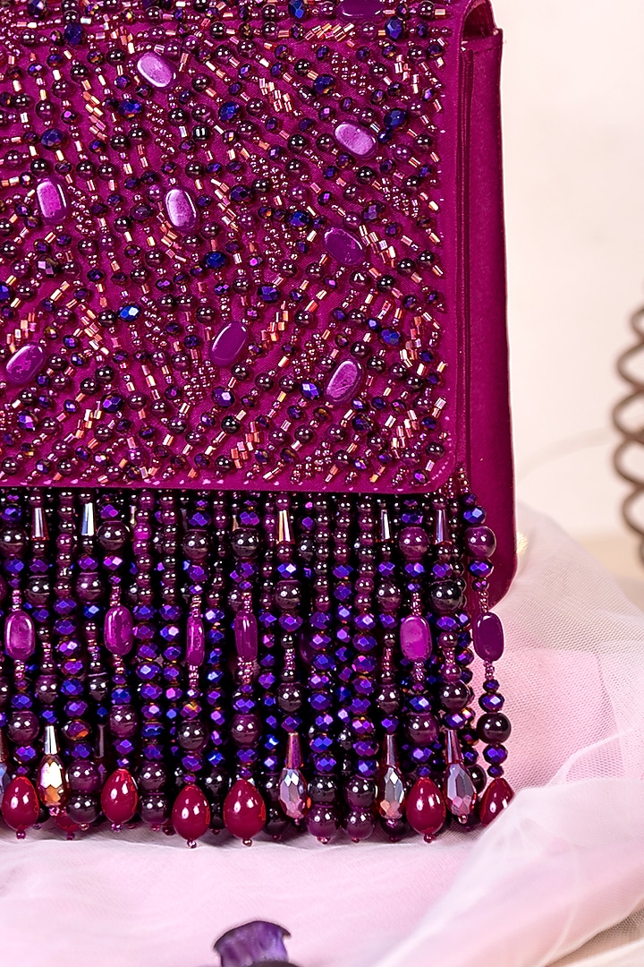 Wine Textured Embellished Clutch by House of Vian at Pernia's Pop Up Shop