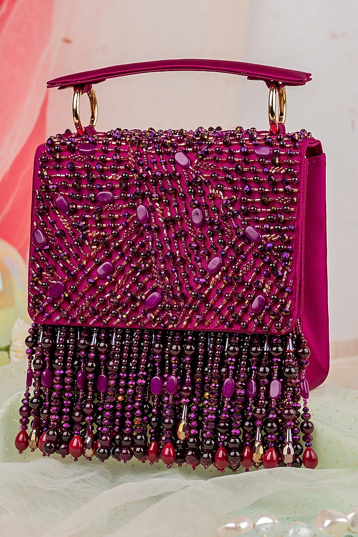 Wine Textured Embellished Clutch by House of Vian at Pernia's Pop Up Shop