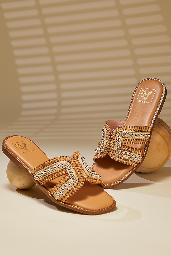 White Premium Leatherette Embellished Flats by House of Vian at Pernia's Pop Up Shop