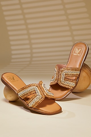 White Premium Leatherette Embellished Flats by House of Vian