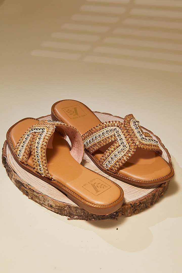 White Premium Leatherette Embellished Flats by House of Vian at Pernia's Pop Up Shop