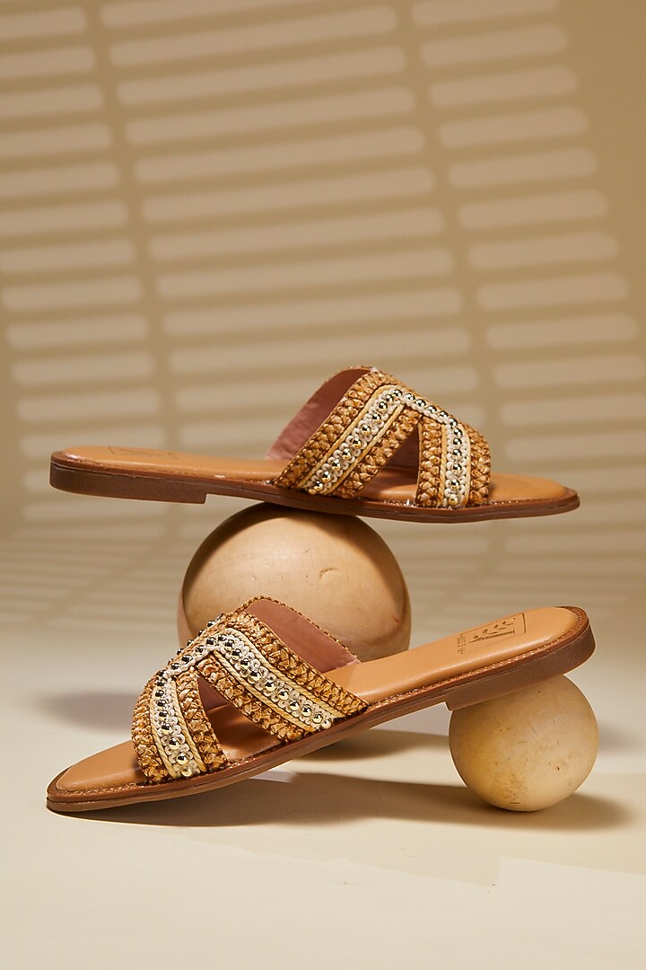 White Premium Leatherette Embellished Flats by House of Vian at Pernia's Pop Up Shop